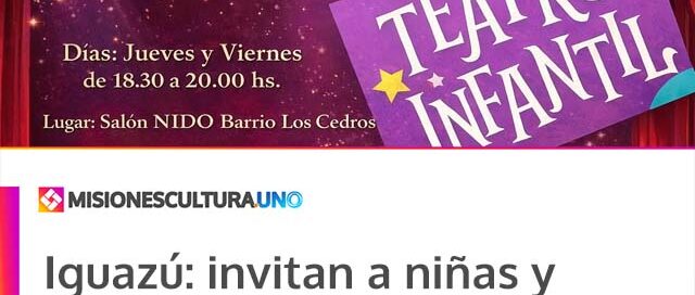 Iguazú: invitan a niñas y niños a sumarse al Taller de Teatro Infantil en el barrio Los Cedros